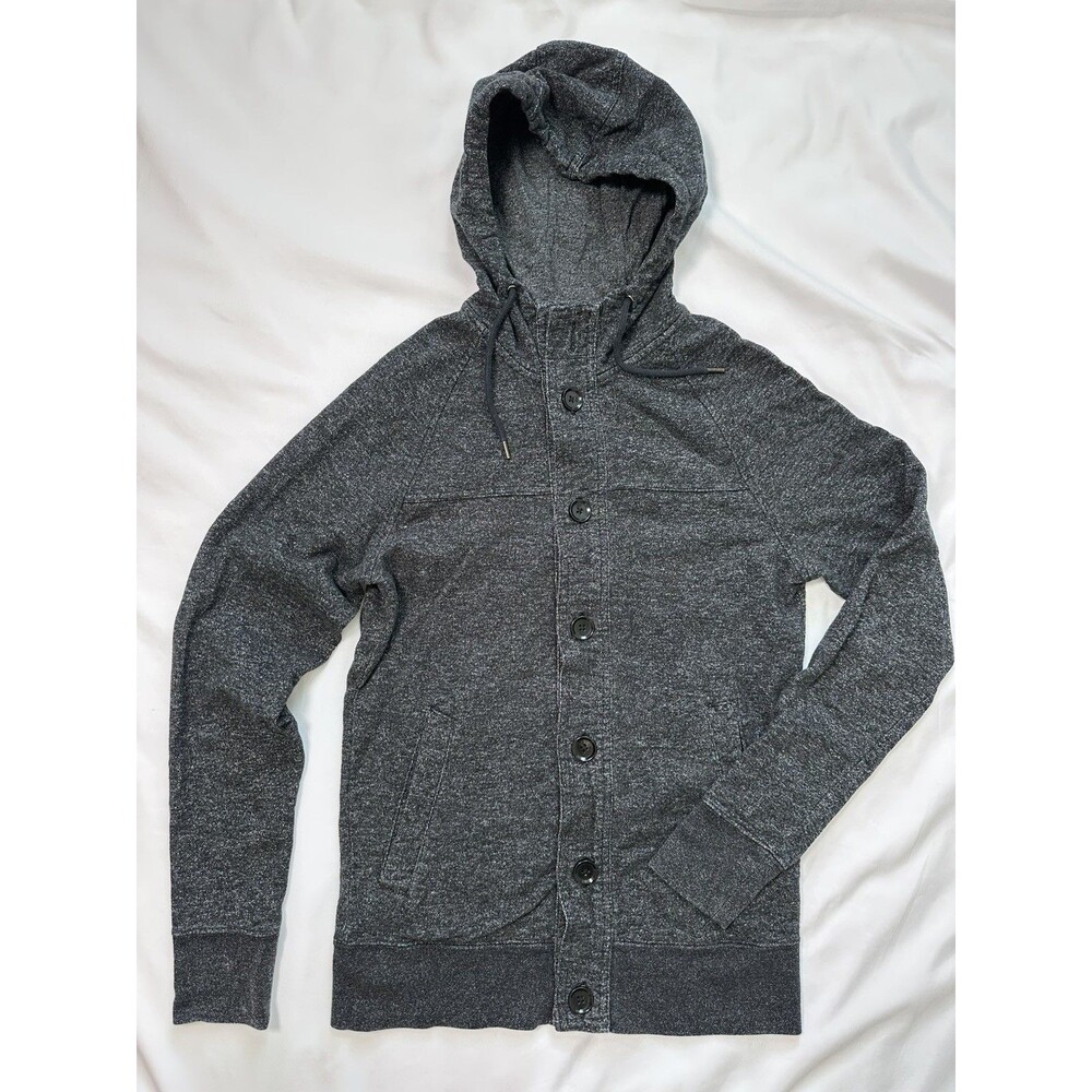 H&M Charcoal Knit Hoodie Hooded Button Front Pockets Long Sleeve Size S